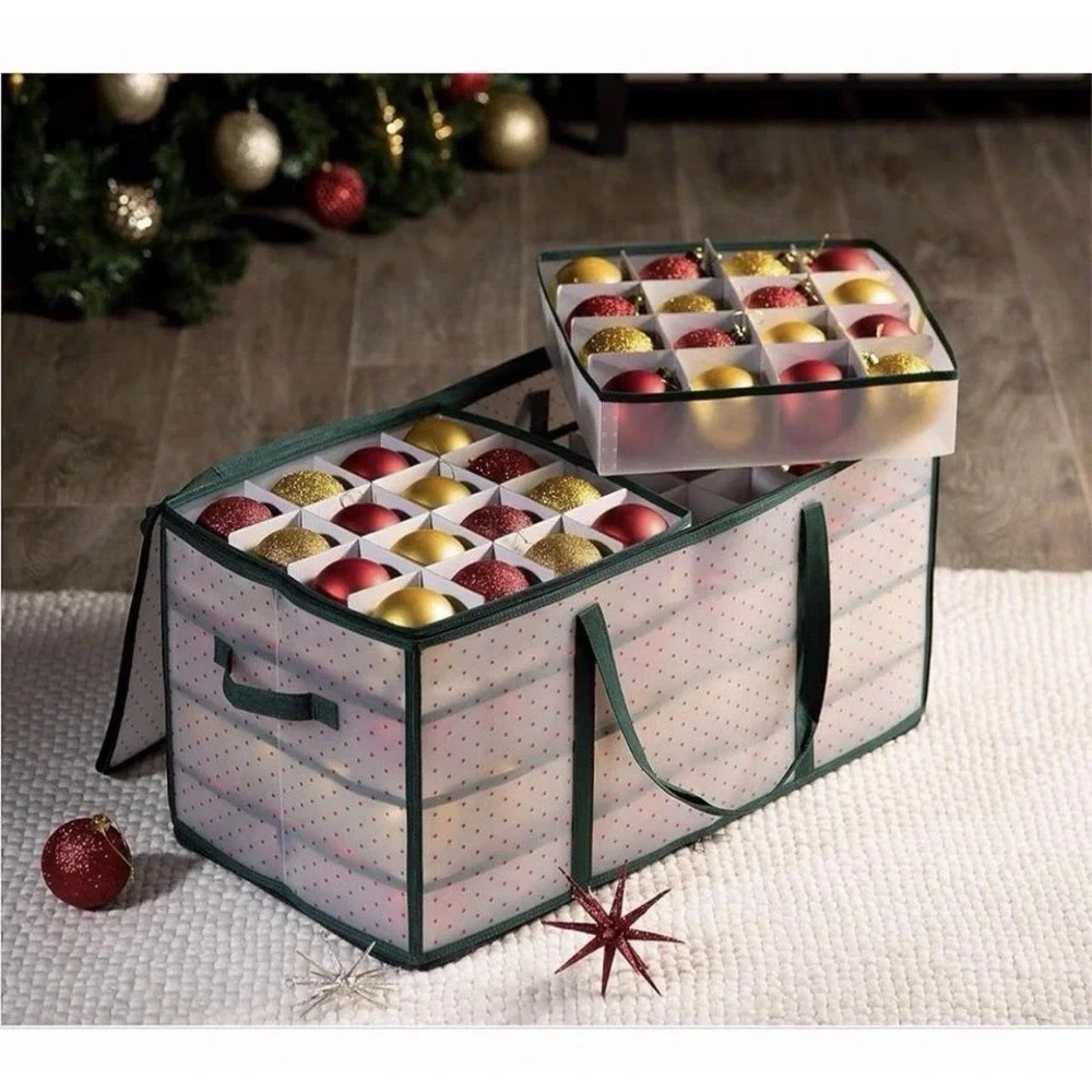 Zober Ornament Storage Box 8 Trays 128 Slots Zippered Translucent 25x13x13 New